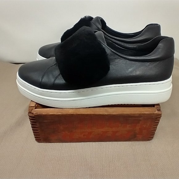 J/SLIDES NYC BLACK LEATHER SLIP ON SNEAKERS SIZE 9.5 - Picture 5 of 11
